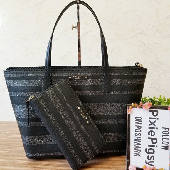 kate spade Handbags - Kate Spade Haven Hani Glitter Stripped Bag Set